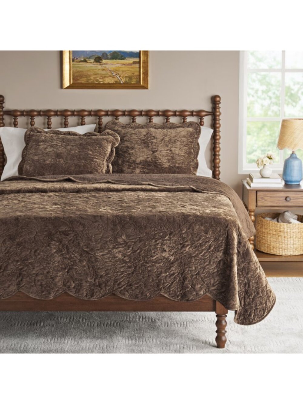 The Pioneer Woman Home Rich Brown Cottage Eloise Floral 100% Poly Velvet Quilt